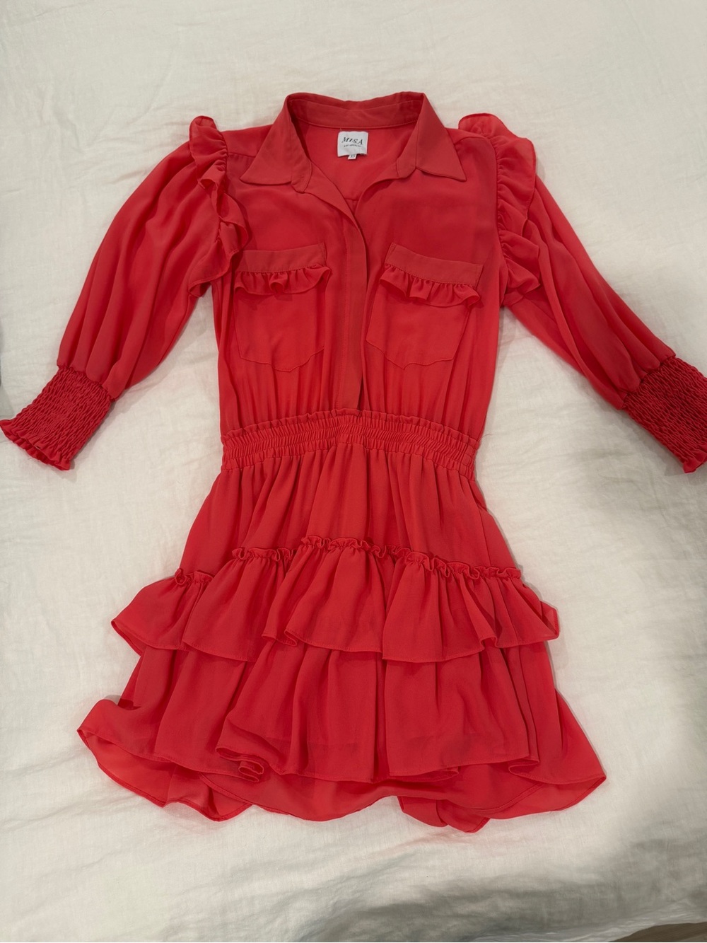 Misa Los Angeles Riona Ruffled Dress in Coral